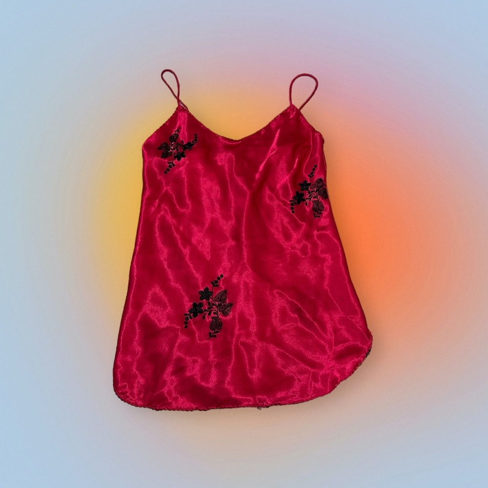 Sabrina Floral Embroidered Slip Dress Red